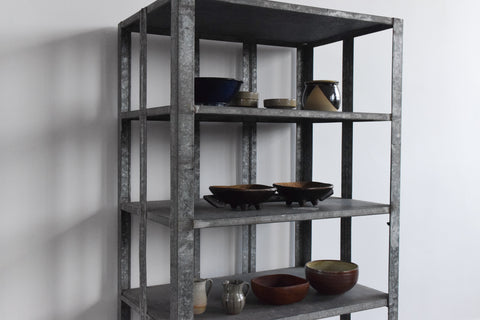 Vintage Galvanised Metal Factory Shelves on Castors