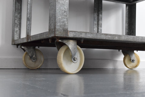 Vintage Galvanised Metal Factory Shelves on Castors