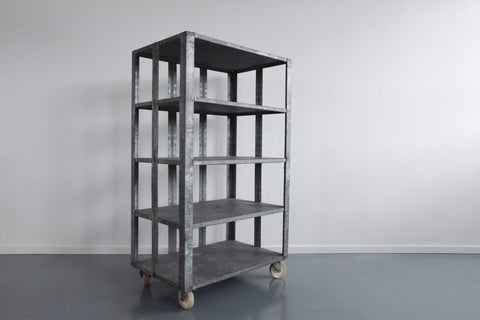 Vintage Galvanised Metal Factory Shelves on Castors