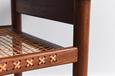 Vintage Teak Coffee Table with Rattan Magazine Shelf