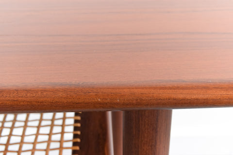 Vintage Teak Coffee Table with Rattan Magazine Shelf