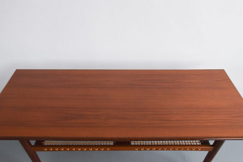 Vintage Teak Coffee Table with Rattan Magazine Shelf