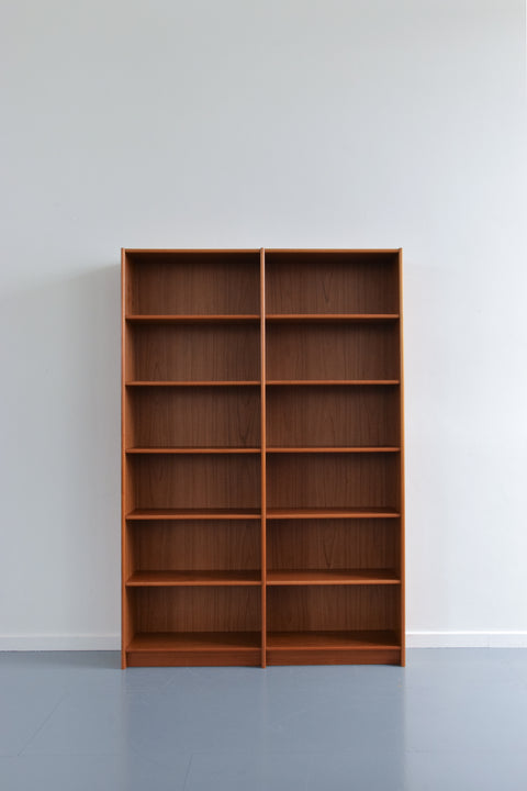 Vintage Tall Teak Danish Double Bookcase / Shelving Unit