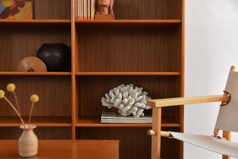 Vintage Tall Teak Danish Double Bookcase / Shelving Unit