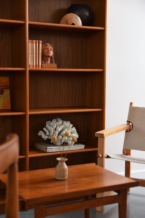 Vintage Tall Teak Danish Double Bookcase / Shelving Unit