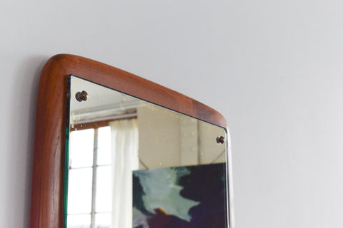 Vintage Large Danish Teak Float Mounted Wall Mirror