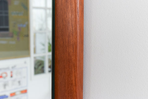 Vintage Large Danish Teak Float Mounted Wall Mirror