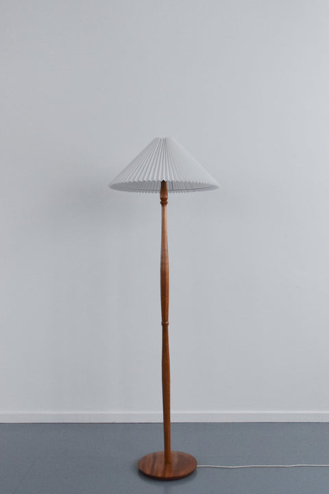 Vintage Wooden Floor Lamp with New Pleated White Shade