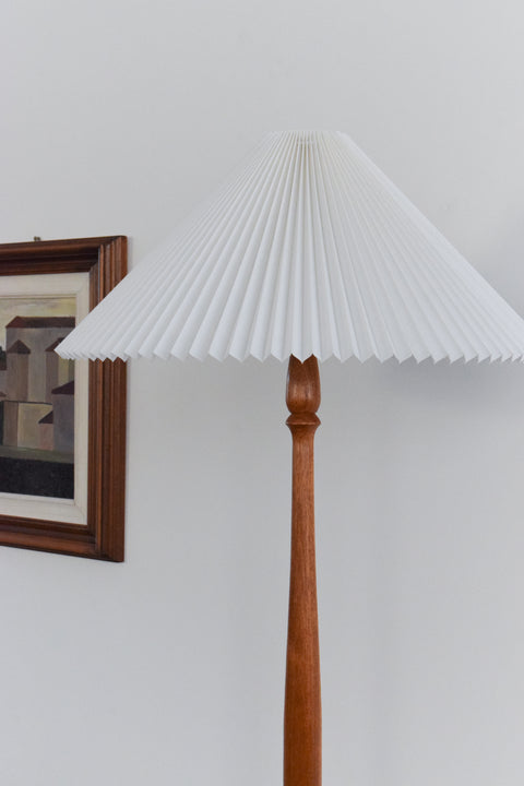 Vintage Wooden Floor Lamp with New Pleated White Shade