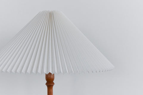 Vintage Wooden Floor Lamp with New Pleated White Shade