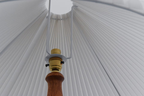 Vintage Wooden Floor Lamp with New Pleated White Shade