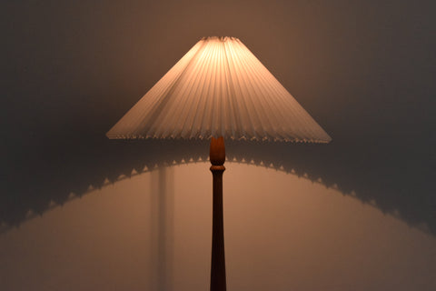 Vintage Wooden Floor Lamp with New Pleated White Shade