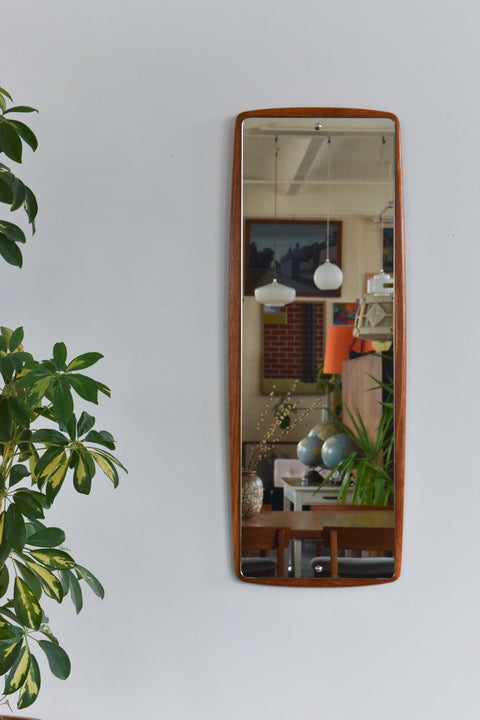 Vintage Long Teak Float Mounted Mirror
