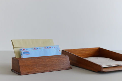 Vintage Teak Paper Tray and Letter Rack Set