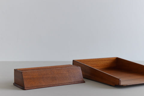 Vintage Teak Paper Tray and Letter Rack Set