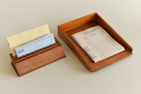 Vintage Teak Paper Tray and Letter Rack Set