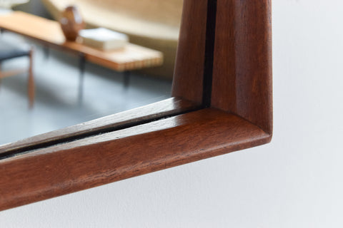 Vintage Square Danish Teak Mirror with Curved Concave Frame