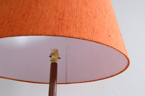 Vintage Teak Standing Floor Lamp with New Orange Shade