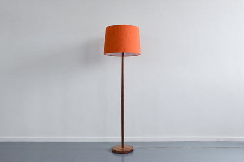 Vintage Teak Standing Floor Lamp with New Orange Shade