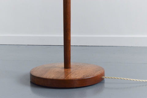 Vintage Teak Standing Floor Lamp with New Orange Shade