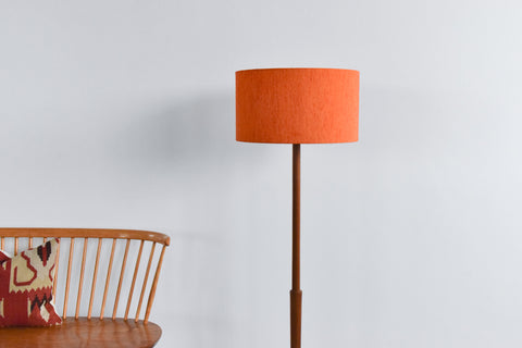 Vintage Teak Standing Lamp with New Orange Shade