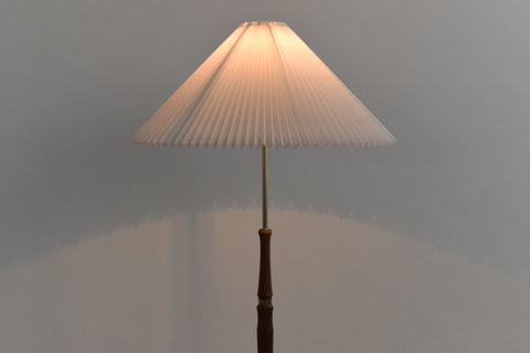 Vintage Teak Standing Lamp with New Pleated White Shade