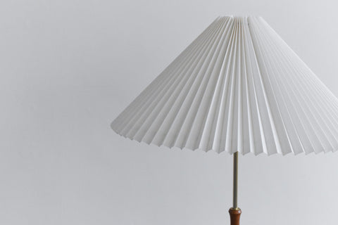 Vintage Teak Standing Lamp with New Pleated White Shade