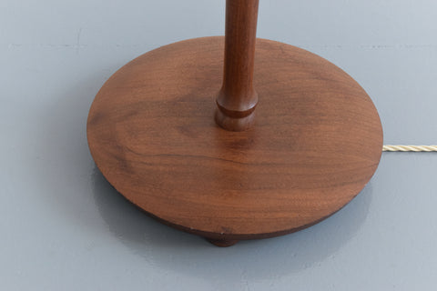 Vintage Teak Standing Lamp with New Pleated White Shade