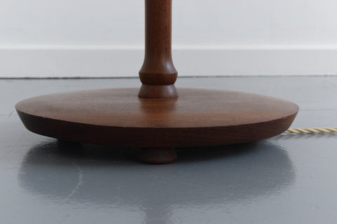 Vintage Teak Standing Lamp with New Pleated White Shade