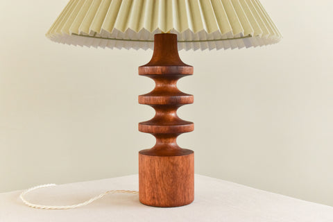Vintage Teak Table Lamp with New Sage Green Pleated Lampshade