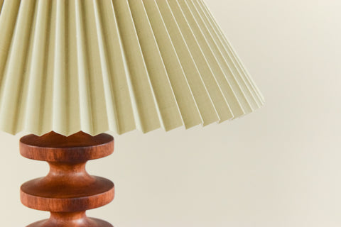 Vintage Teak Table Lamp with New Sage Green Pleated Lampshade