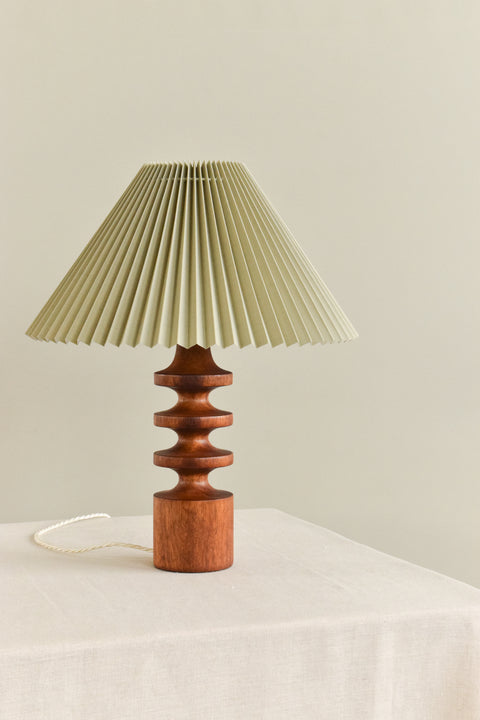 Vintage Teak Table Lamp with New Sage Green Pleated Lampshade