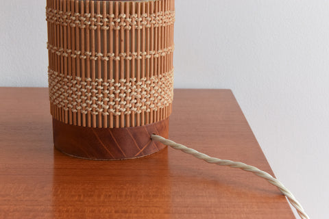 Vintage Teak and Rattan Table Lamp