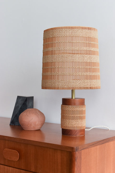 Vintage Teak and Rattan Table Lamp