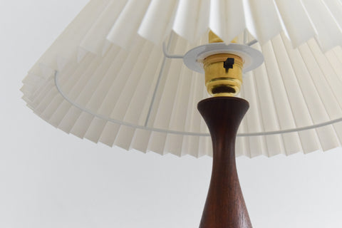 Vintage Teak Turned Table Lamp with New Cream Pleated Lampshade
