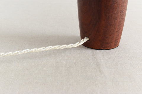 Vintage Teak Turned Table Lamp with New Cream Pleated Lampshade
