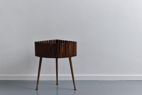 Vintage Teak and Brass Corner Plant Stand by Gladlyn Ware
