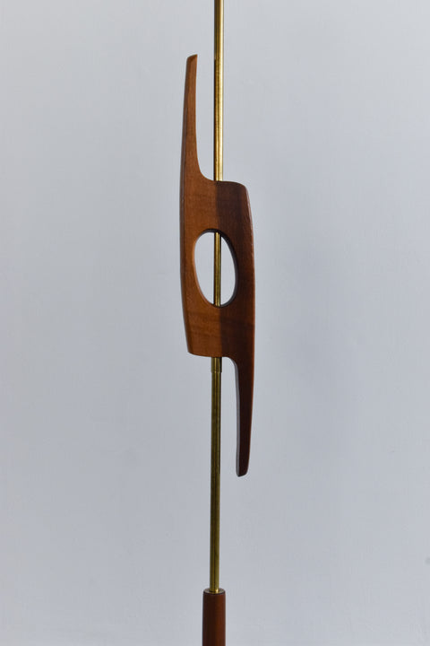 Vintage Teak and Brass Sculptural Standing Lamp Base