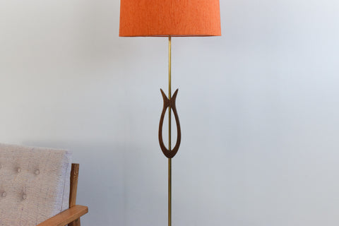 Vintage Teak and Brass Standing Lamp Base