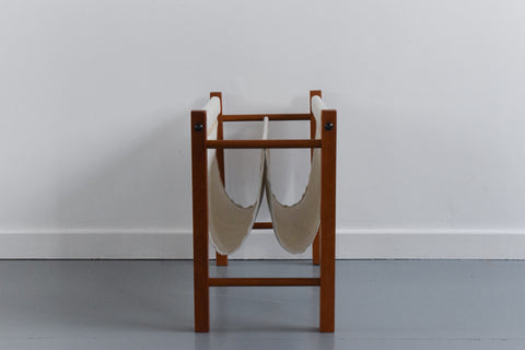 Vintage Teak and Canvas Sling Danish Style Magazine Rack
