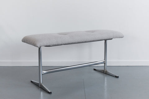 Vintage Tubular Chrome Bench with Boucle Fabric