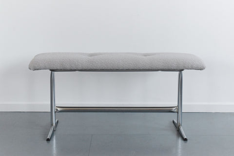 Vintage Tubular Chrome Bench with Boucle Fabric