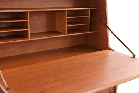 Vintage Unrestored Teak Slimline Bureau / Cabinet by Herbert Gibbs