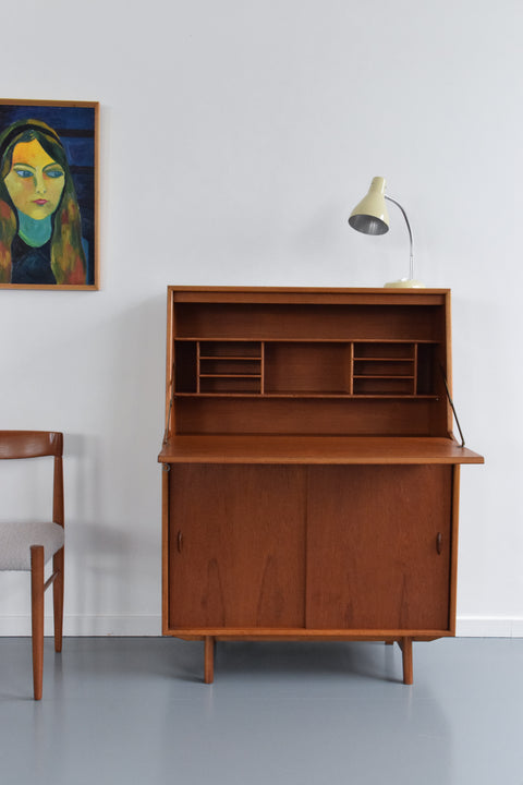 Vintage Unrestored Teak Slimline Bureau / Cabinet by Herbert Gibbs
