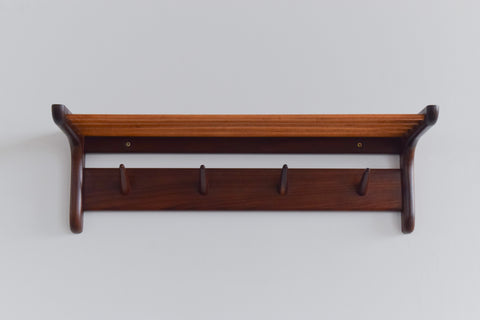 Vintage Afrormosia Wall Mounted Coat Rack with Parcel Shelf by John Herbert for A. Younger Ltd