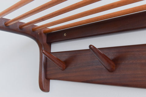 Vintage Afrormosia Wall Mounted Coat Rack with Parcel Shelf by John Herbert for A. Younger Ltd
