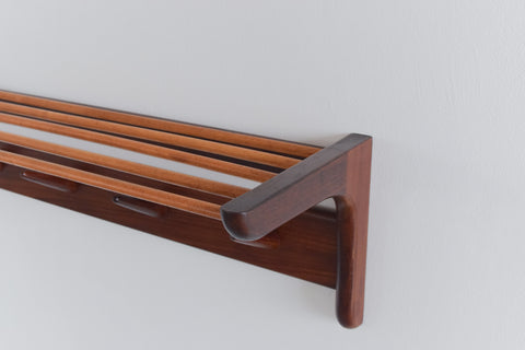 Vintage Afrormosia Wall Mounted Coat Rack with Parcel Shelf by John Herbert for A. Younger Ltd