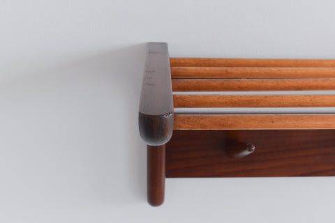 Vintage Afrormosia Wall Mounted Coat Rack with Parcel Shelf by John Herbert for A. Younger Ltd