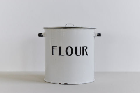 Vintage White Enamel Flour Jar / Canister