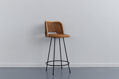 Vintage Single Rattan Swivel Bar Stool